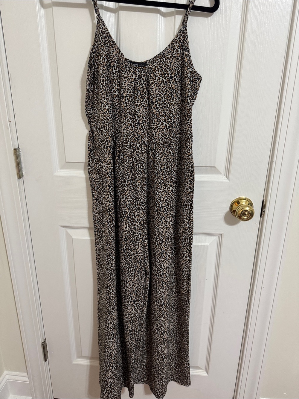 Very J Leopard Print Spaghetti Strap Jumpsuit in Black and Cream